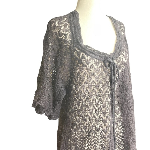 Free People Women's Black Wool Blend Loose Knit Crochet Top Size Medium - Picture 2 of 9